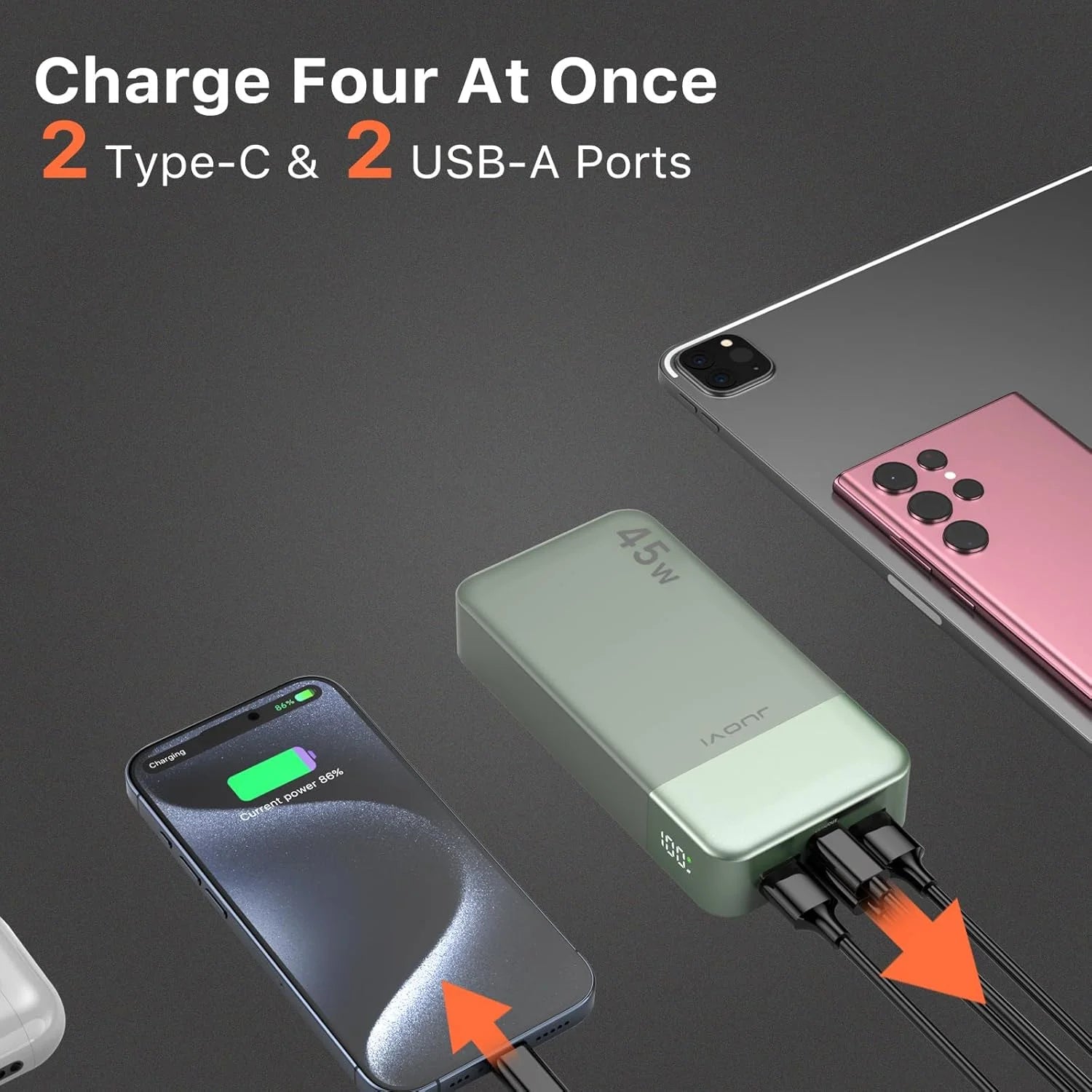 JUOVI Portable Charger, 20000mAh Power Bank, 35W Power Bank Fast Charging, Battery Pack with C to C Cable for iPhone 17 16 15