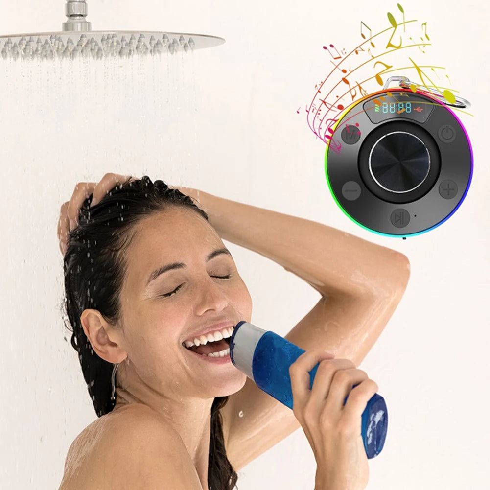 Bluetooth 5.3 Waterproof Shower Speaker with Suction Cup IPX7 for Beach Pool and Bathroom Use with FM Radio