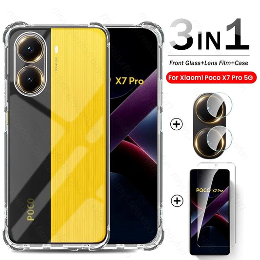 3To1 TPU Soft Cover For Xiaomi Poco X7 Pro 5G Case Protective Glass PocoX7Pro Camera Screen Protector Poko Little X7Pro X 7 Pro