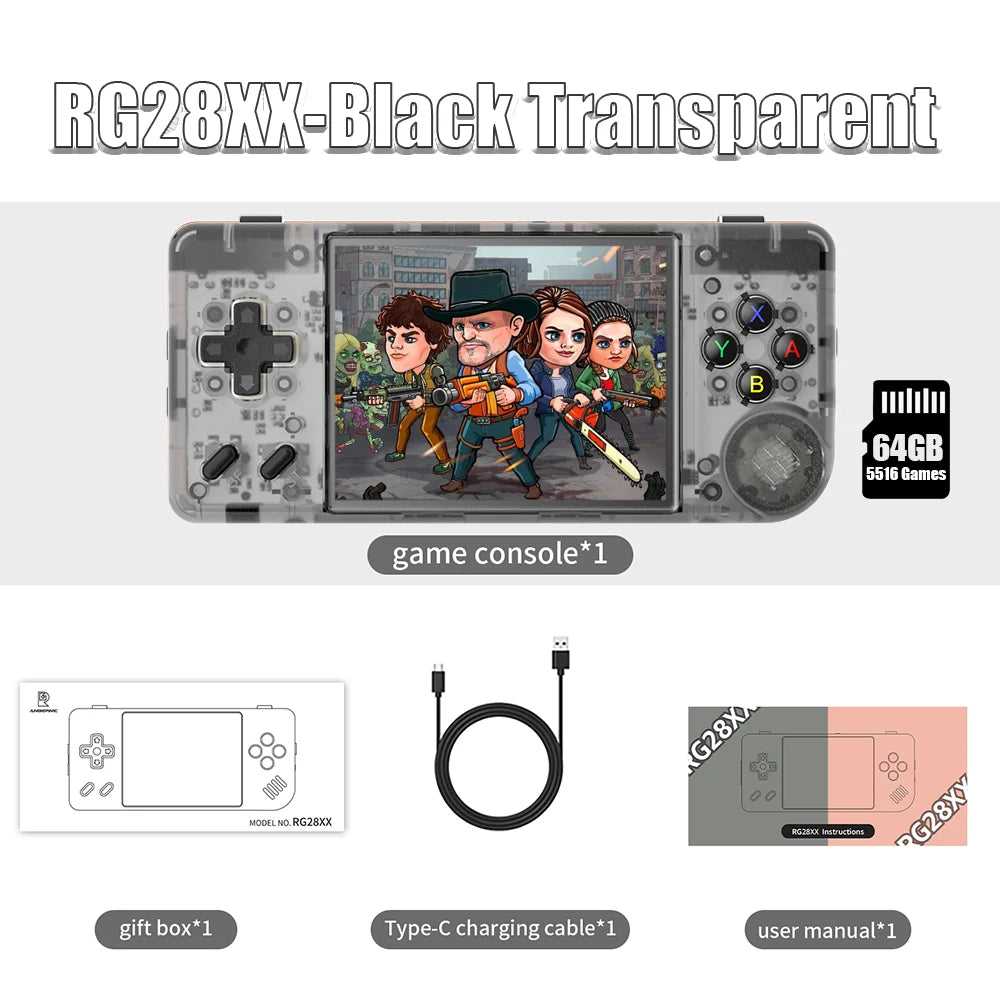 Consola de juegos portátil ANBERNIC RG28XX Pantalla IPS de 2,83" Linux 64G 5000+ juegos preinstalados H700 Quad-core ARM Cortex-A53