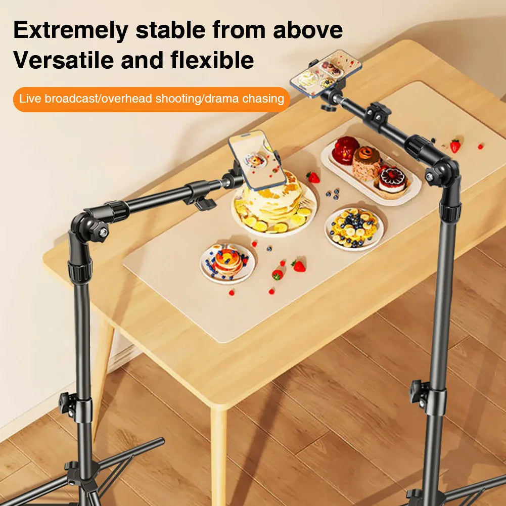 Horizontal Overhead Tripod Adjustable Cell Phone Tripod Stand for Filming Video Recording Live Stream Floor Telescopic Bracket