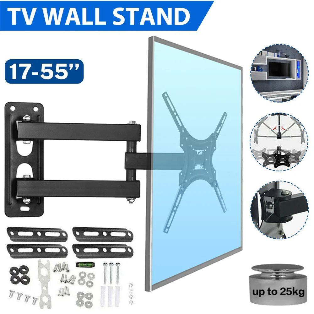 Universal TV Monitor Wall Mount Bracket Articulating Arms Swivel Tilt Extension Rotation for Most 17-55 Inch Flat Curved TVs