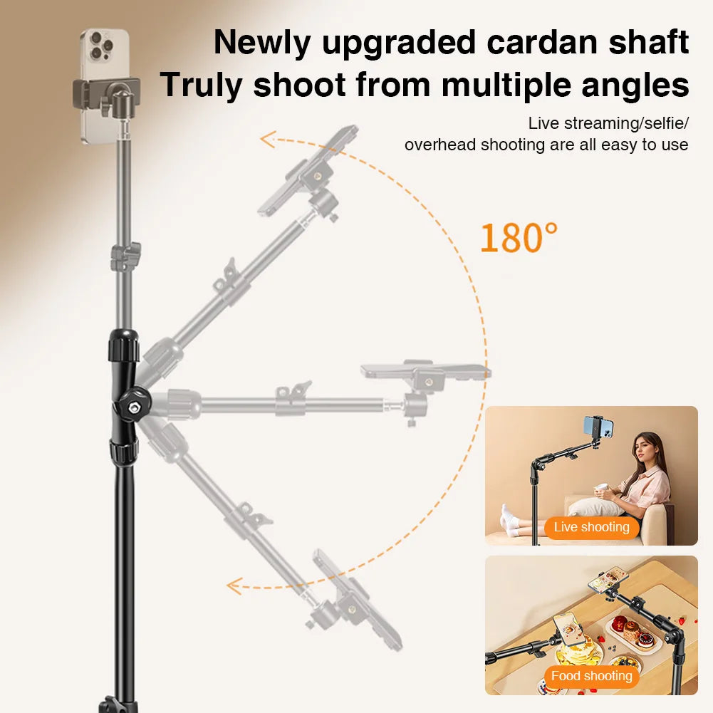 Horizontal Overhead Tripod Adjustable Cell Phone Tripod Stand for Recording/Watching/Vlog