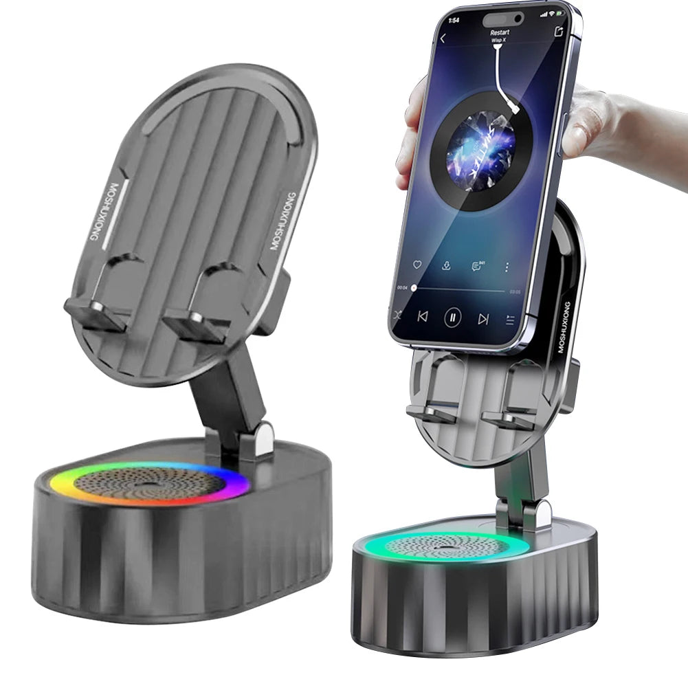 Cellphone Stand with Powerbank Phone Charger Speaker 360 Degree Rotating Induction Phone Bracket Multi-Function for Desk Bedroom