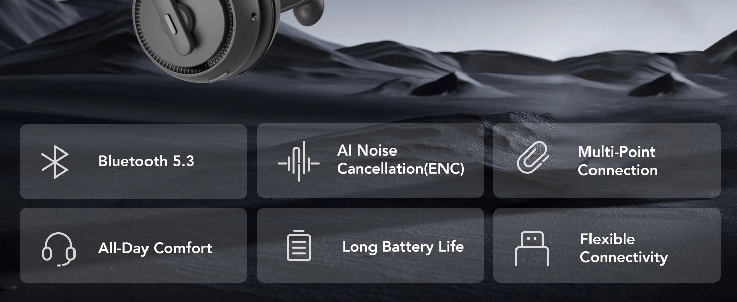 Nuroum HP31SN Wireless Headset with Noise Cancelling Microphone Bluetooth 5.3 for Work Office Call Center, Mute Button Multi-Point Over Ear Headphones for PC Laptop Computer Teams Zoom, Darkgrey Earphones