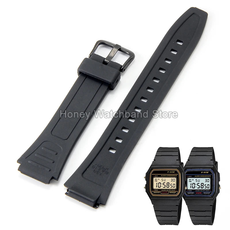 For Casio W-800H F-91W/84/94 Eco Friendly Recycled Resin Watch Strap Black 18mm Convex Fastener Hypoallergenic Quick Release