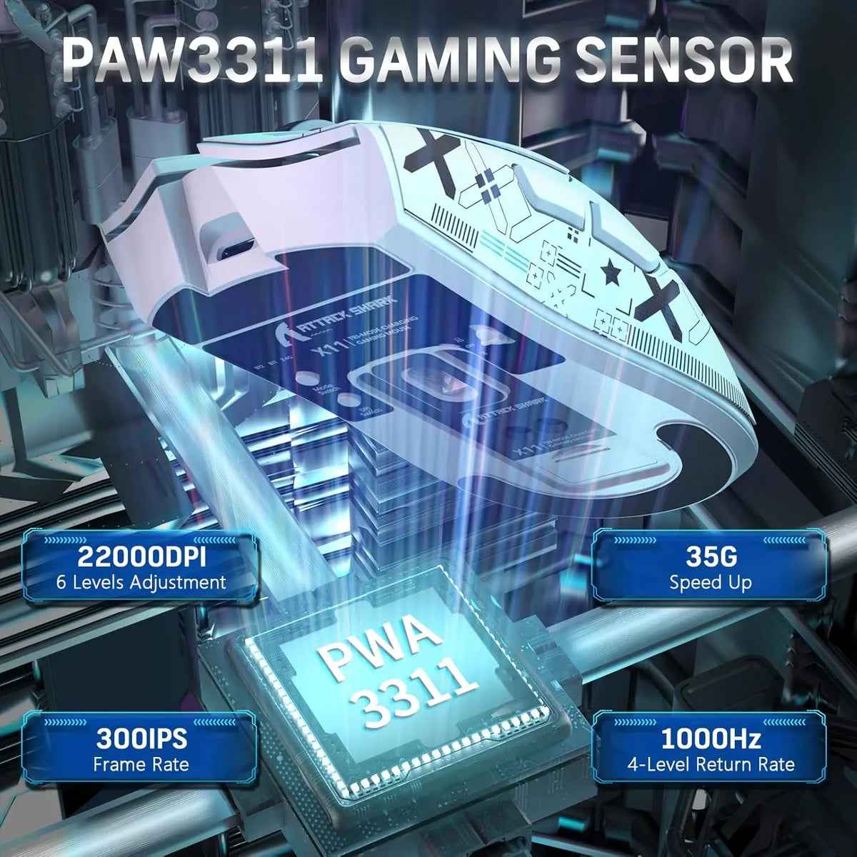Gaming Mouse with Magnetic Charging Dock, PAW3311 Gaming Sensor