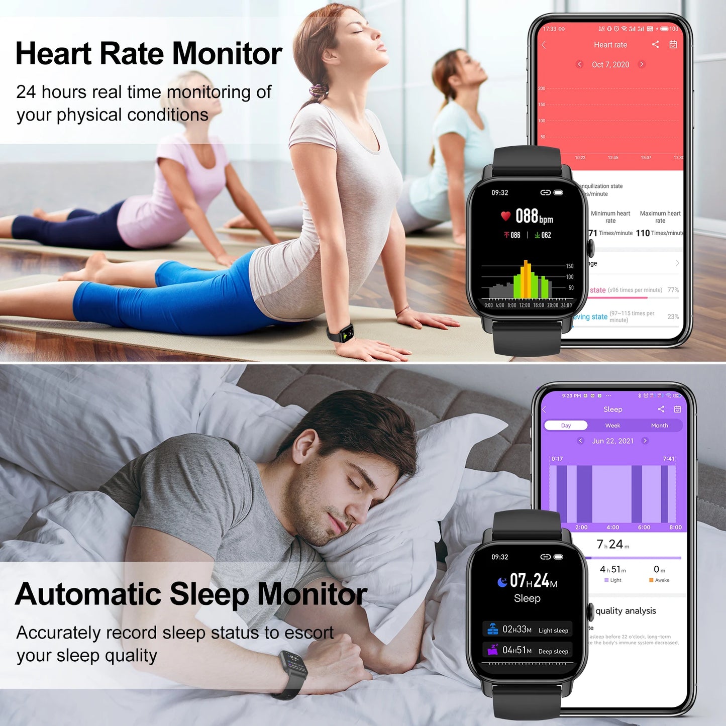 Reloj inteligente Jxrev, reloj deportivo de 1.85" con IP68 impermeable, más de 110 modos deportivos, rastreador de actividad física, reloj ultrafino.