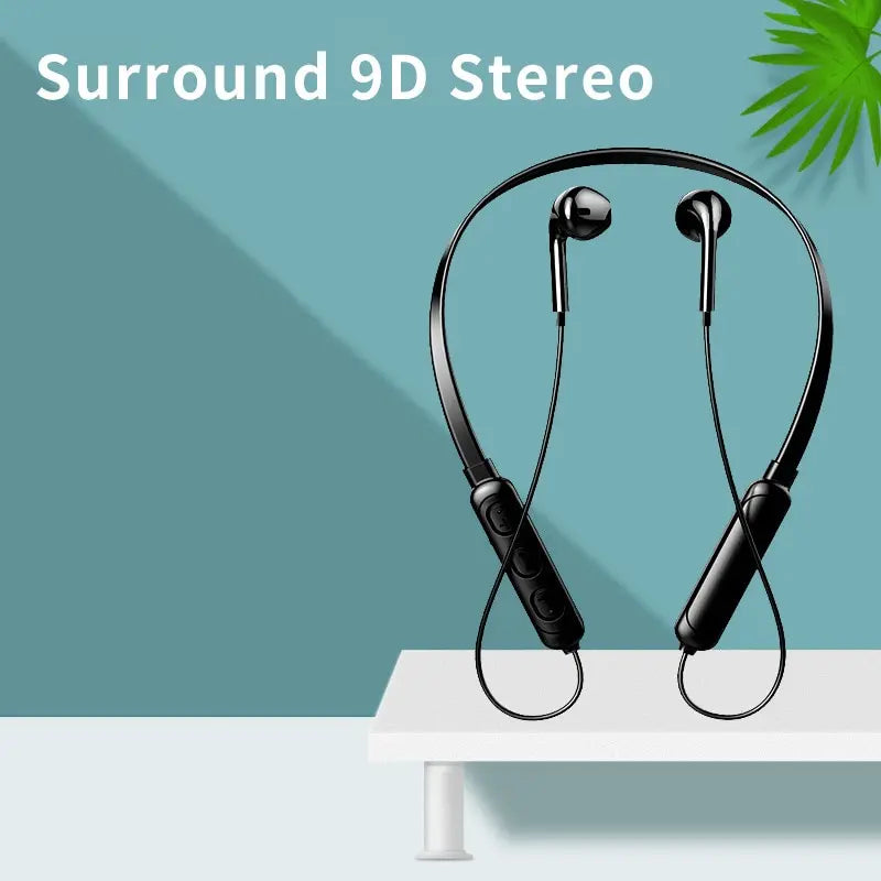 Wireless 9D Bluetooth Neckband Headset Black
