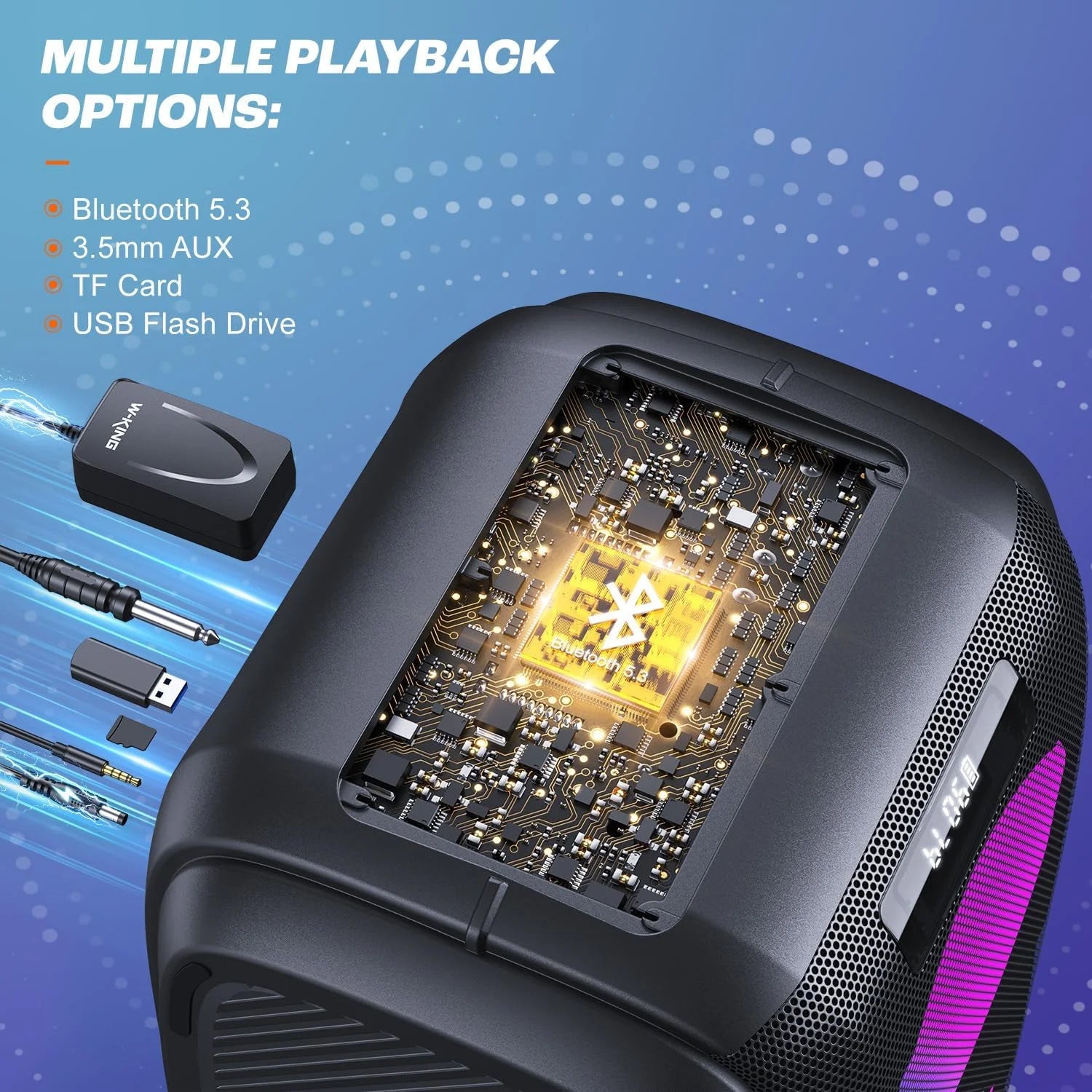 W-KING 250W MAX Party Wireless Bluetooth Speaker Portable Speaker 12 Custom Deep Bass Powerful Boom Box Design with USB Playback