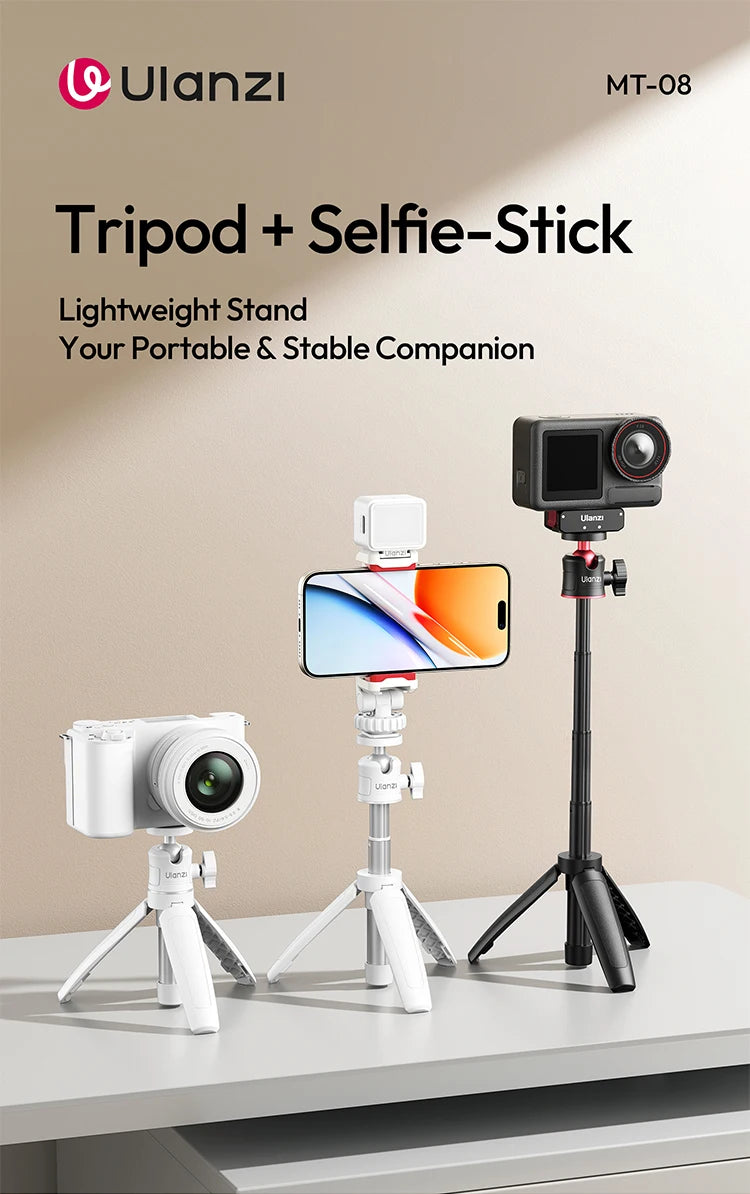 Ulanzi MT-08 Mini Tripod White Color Foldable Tripod Monopod  Mount 1/4'' Tripod Universal for DSLR Android iPhone Smartphone