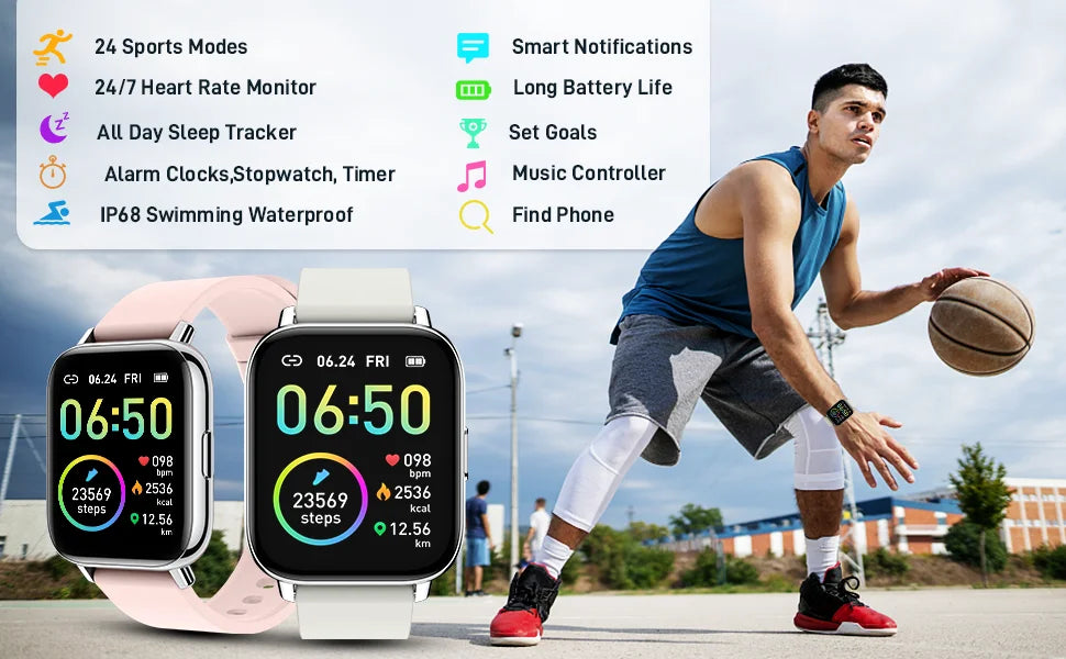 Jxrev Smart Watch, Fitness Tracker Watch for Men Women, 1.69'' Touch Smartwatch Fitness Watch with Ultra Thin Watch.