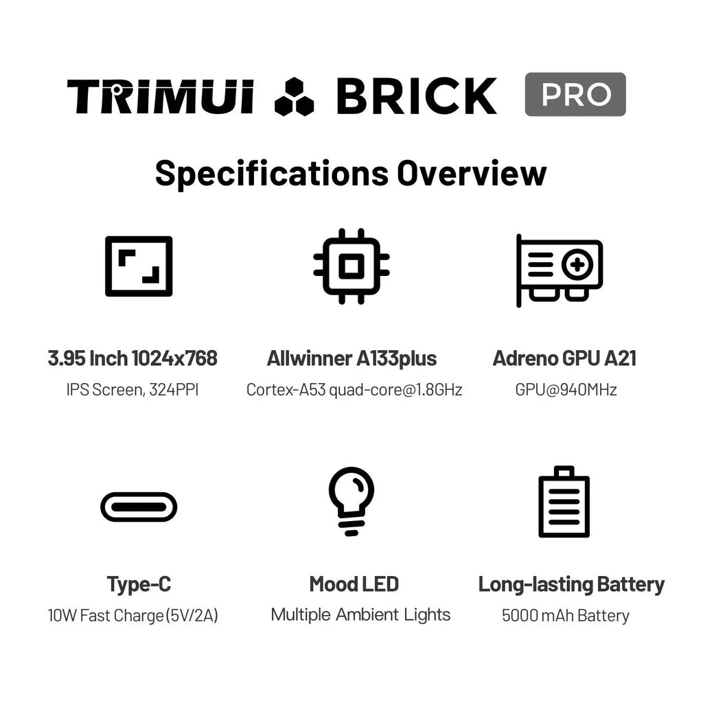 TRIMUI BRICK PRO Handheld Game Console 3.95'' IPS Screen RGB Top Light Dual Hall Joysticks  A133P Linux 4.9 System 5000mAhGifts