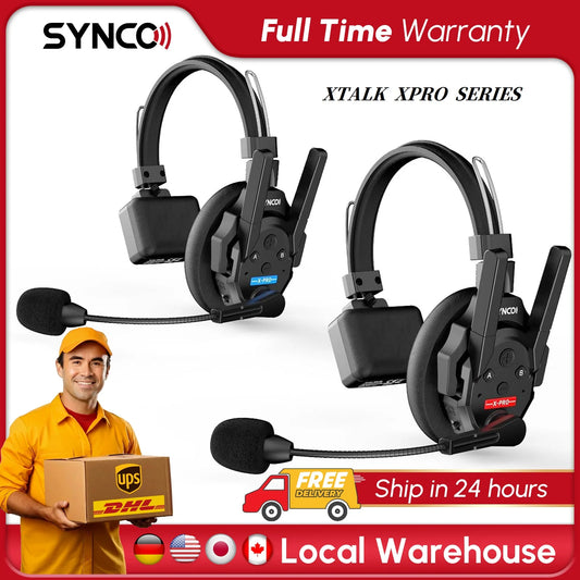 SYNCO XTALK XPRO5 Drahtloses Intercom-Headset 2,4 GHz Vollduplex 24 Std. Akkulaufzeit 500 m Reichweite Echtzeit-Teamkommunikation