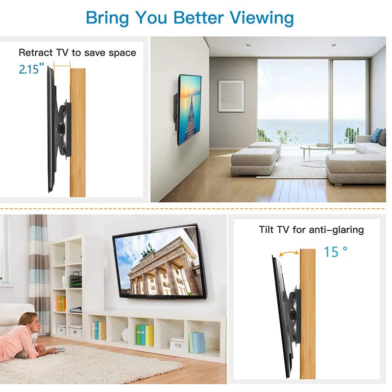 LED LCD TV Wall Mount Bracket Tilt Adjustable Strengthen TV Support 32-65inch Full Motion Wall Mount TVs Swivel Tilt Horizontal