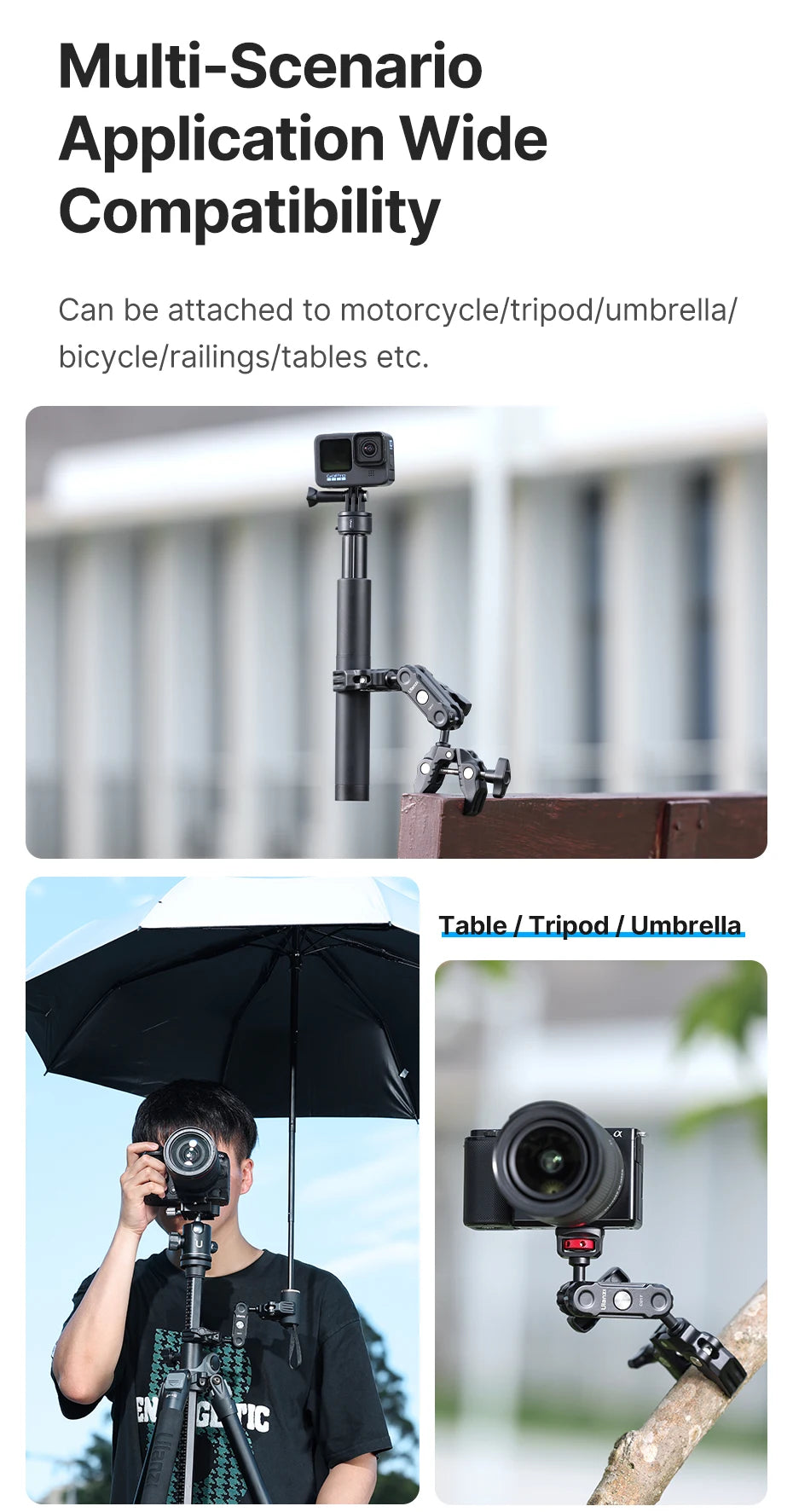 Ulanzi CO17 Super Clamp with 360° Dual-Head Double Clamps Magic Arm Arri Adapter for for Panoramic Camera Umbrella LED Light