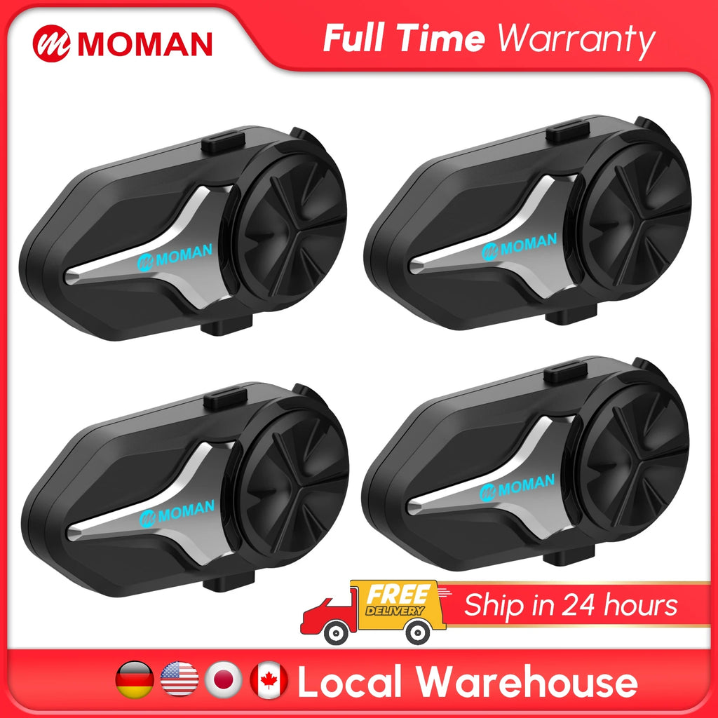 Moman Motorcycle Bluetooth Helmet Headset Intercom 1000mAh MOTO Communicator 2000m Interphone for 24 Riders IP65 Waterproof