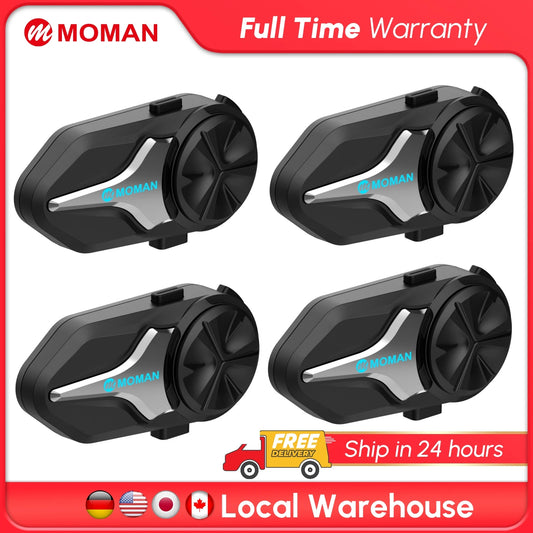 Moman Motorcycle Bluetooth Helmet Headset Intercom 1000mAh MOTO Communicator 2000m Interphone for 24 Riders IP65 Waterproof