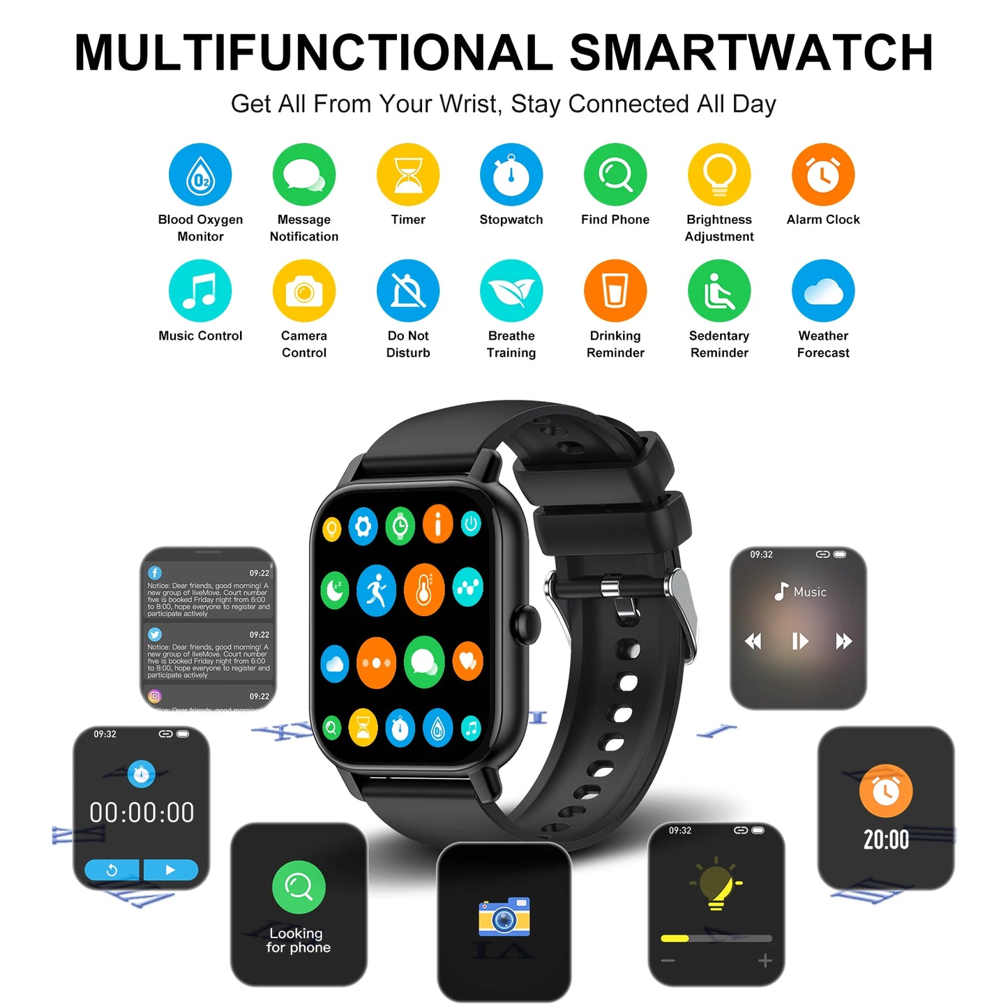 Reloj inteligente Jxrev, reloj deportivo de 1.85" con IP68 impermeable, más de 110 modos deportivos, rastreador de actividad física, reloj ultrafino.