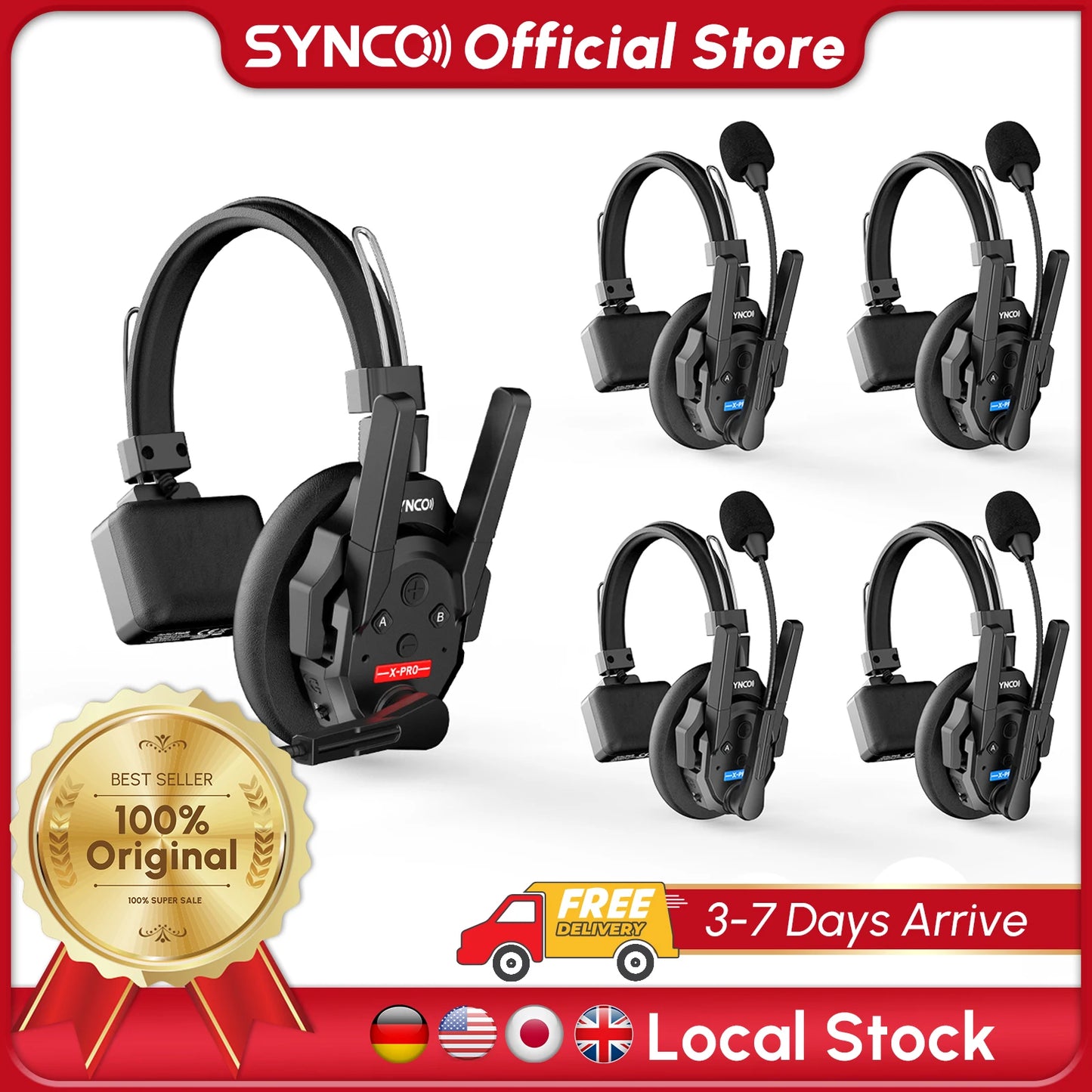 SYNCO XTALK XPRO 2.4G Drahtloses Intercom-Headset 500m 5-Personen-Kommunikation Rauschunterdrückung für Live-Übertragung & Videoaufnahmen