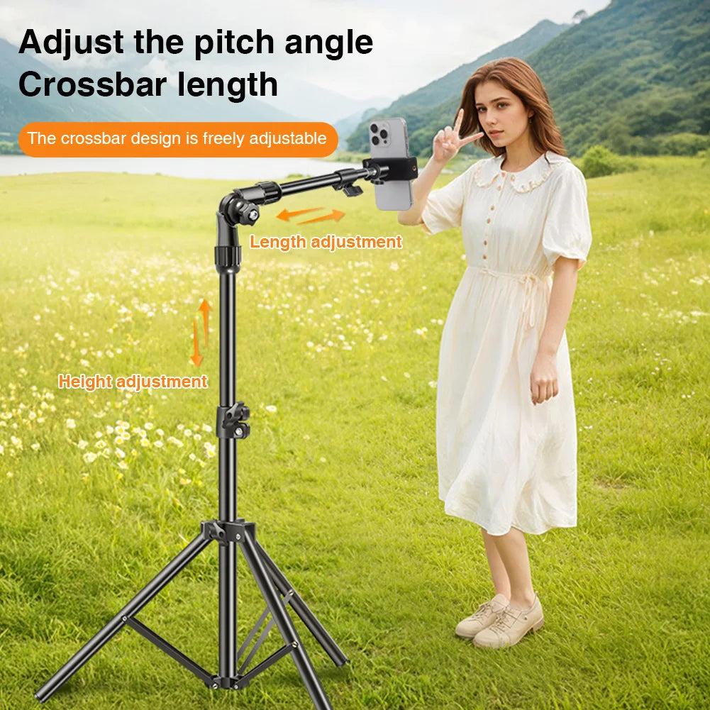 Horizontal Overhead Tripod Adjustable Cell Phone Tripod Stand for Recording/Watching/Vlog