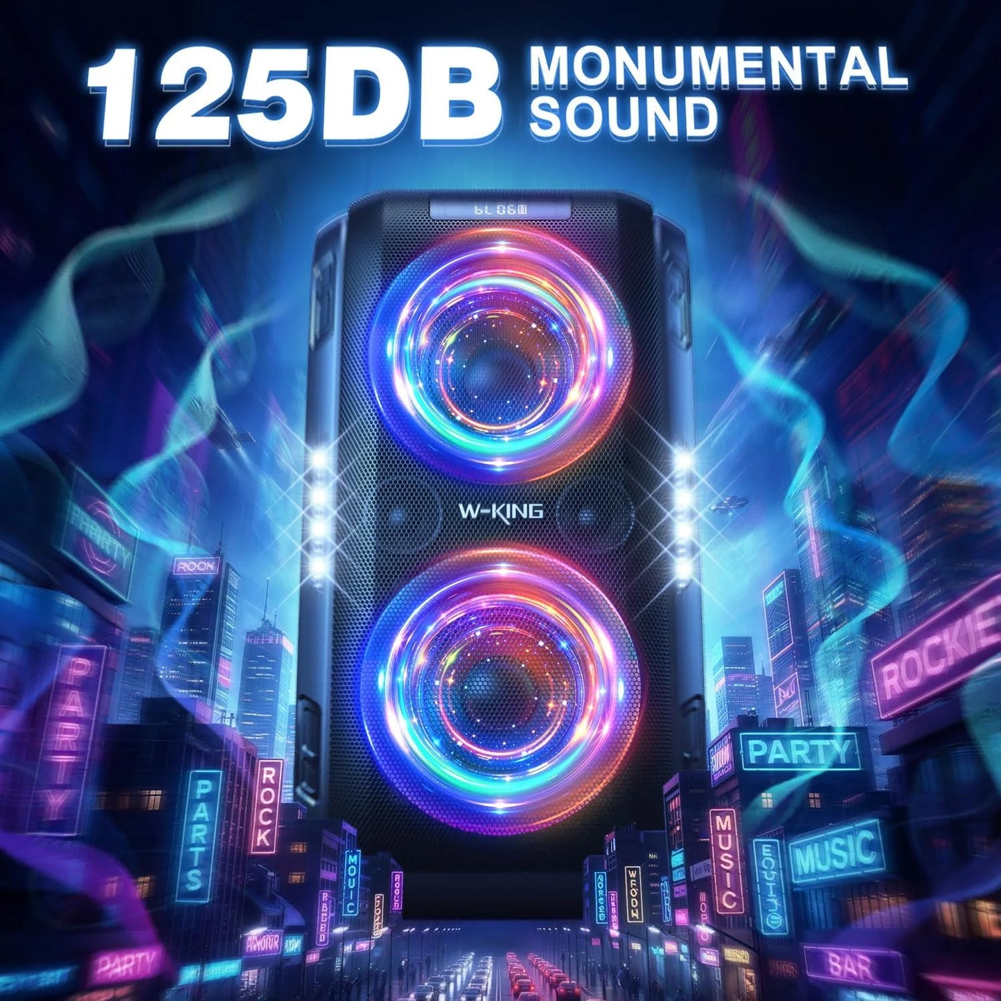 W-KING 250W MAX Party Kabelloser Bluetooth-Lautsprecher Tragbarer Lautsprecher 12 Benutzerdefinierte tiefe Bässe Leistungsstarkes Boombox-Design mit USB-Wiedergabe