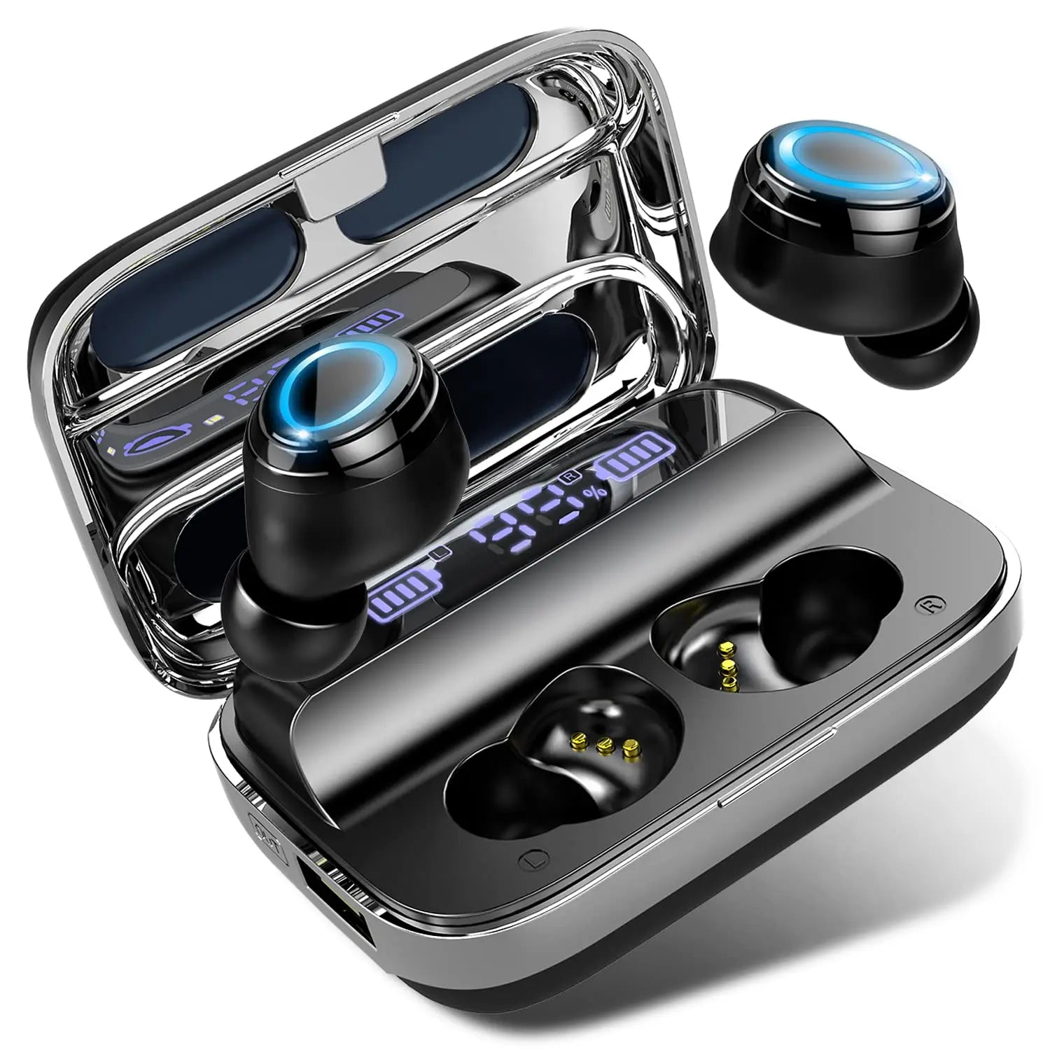 Bluetooth 5.3 Wireless Earbuds, IPX7 Waterproof Sports Earphones with Stereo Bass, In-Ear Noise Cancelling Mic, 140H Playtime.