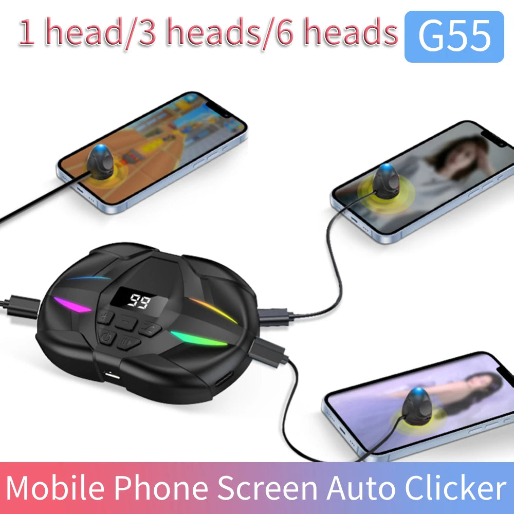 Mobile Phone Screen Auto Clicker with Digital Display & RGB Light Phone Auto Clicker for Games Live Broadcasts Deal Reward Tasks