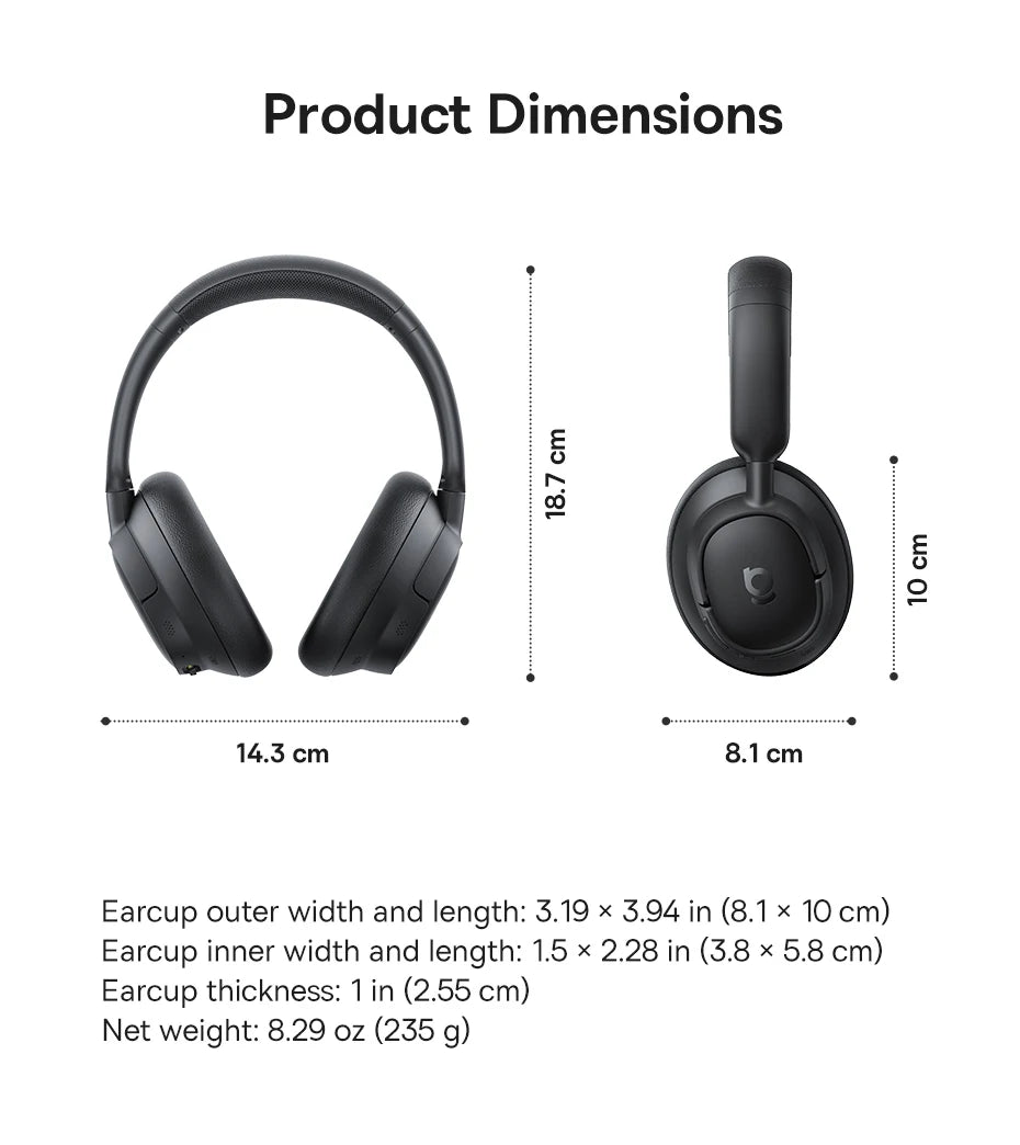 Baseus BH1/EH10 NC ANC Wireless Headphones 45dB Adaptive Hybrid Noise Cancelling Headsets Hi-Res LDAC Headphone Bluetooth 6.0