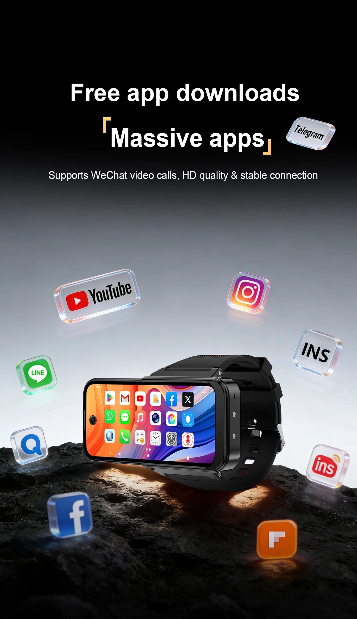 PG999 Smartwatch Phone Touch Screen 4G Wi-Fi GPS Dual SIM Dual StandbGlobal Connect Octa-Core Powerhouse HD Cameras Android 12