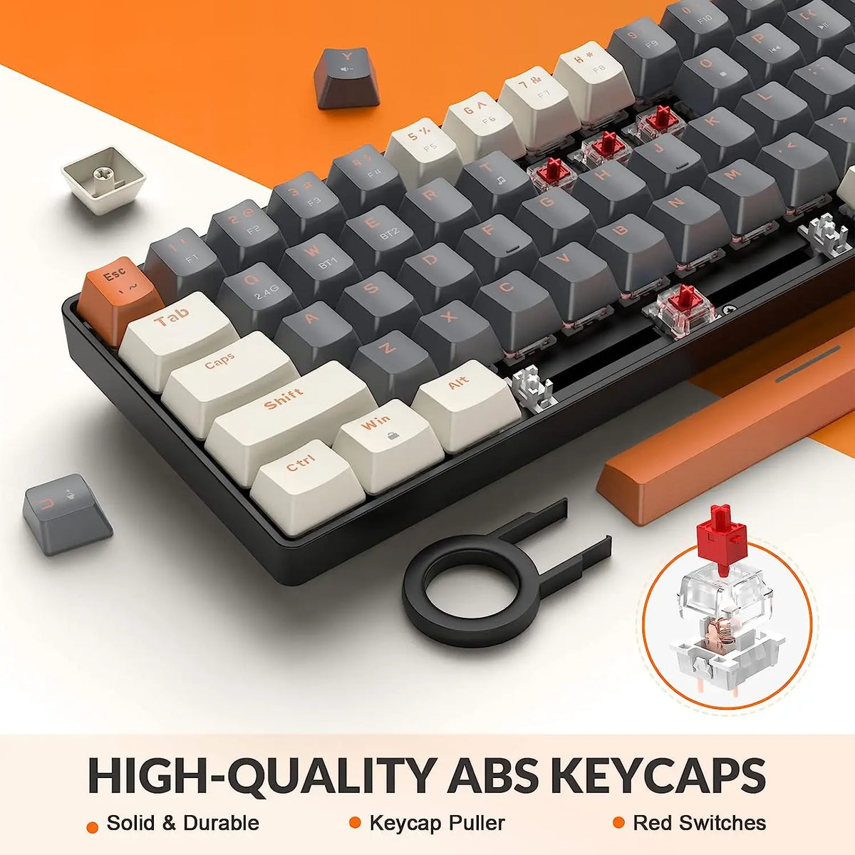 Wireless Mechanical Keyboard, Bluetooth 5.0/2.4GHz with Dual Mode 2-in-1 Receiver, 68-Key Hot-Swappable Gaming Keyboard