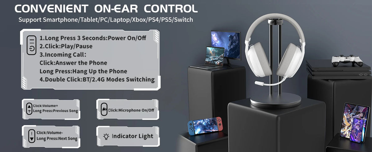 ATTACK SHARK L80PRO Wireless Gaming Headset Lightseed Tech- Built-in&Detachable Dual Microphone-Lightweight Headphone-Tri-Mode