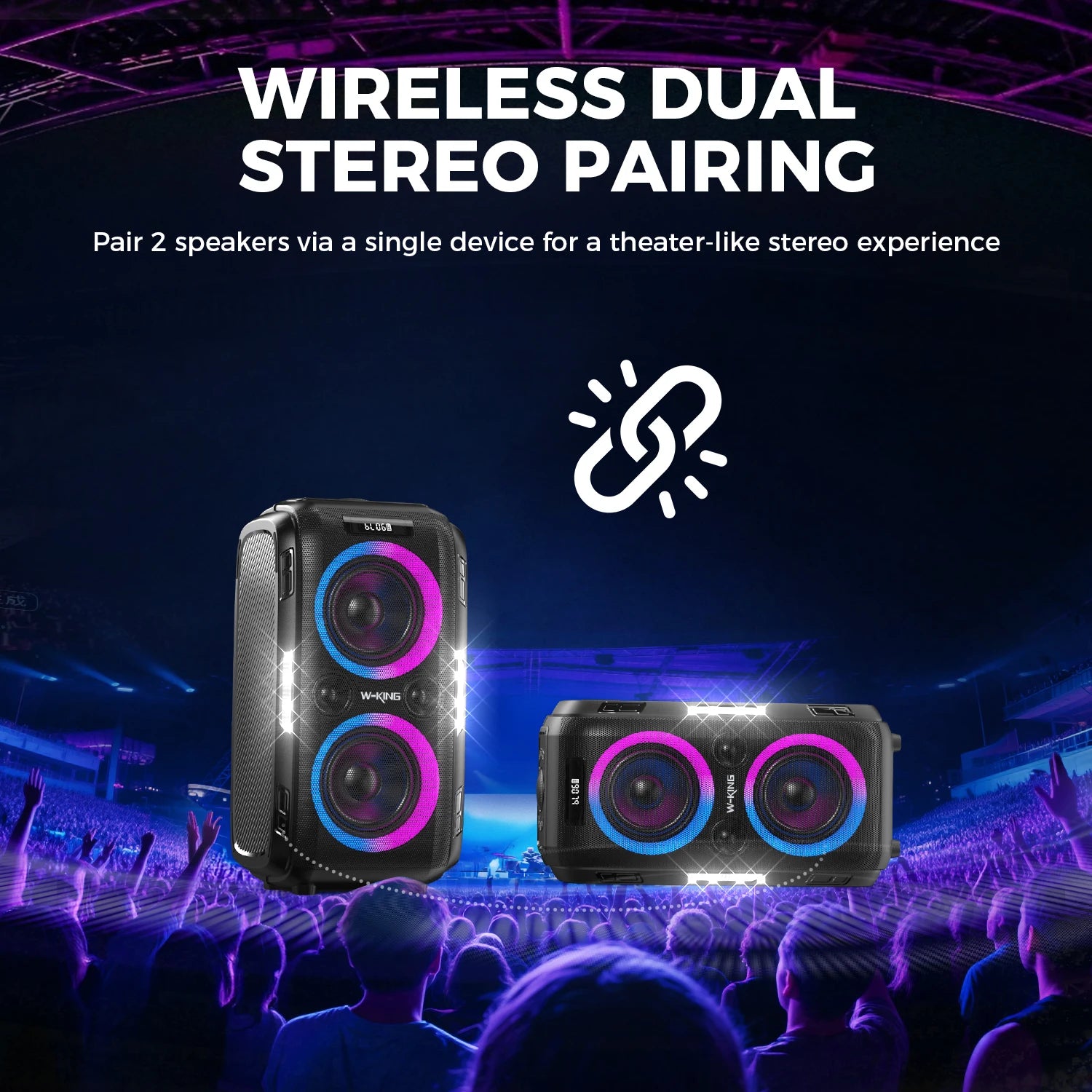 W-KING 250W MAX Party Wireless Bluetooth Speaker Portable Speaker 12 Custom Deep Bass Powerful Boom Box Design with USB Playback