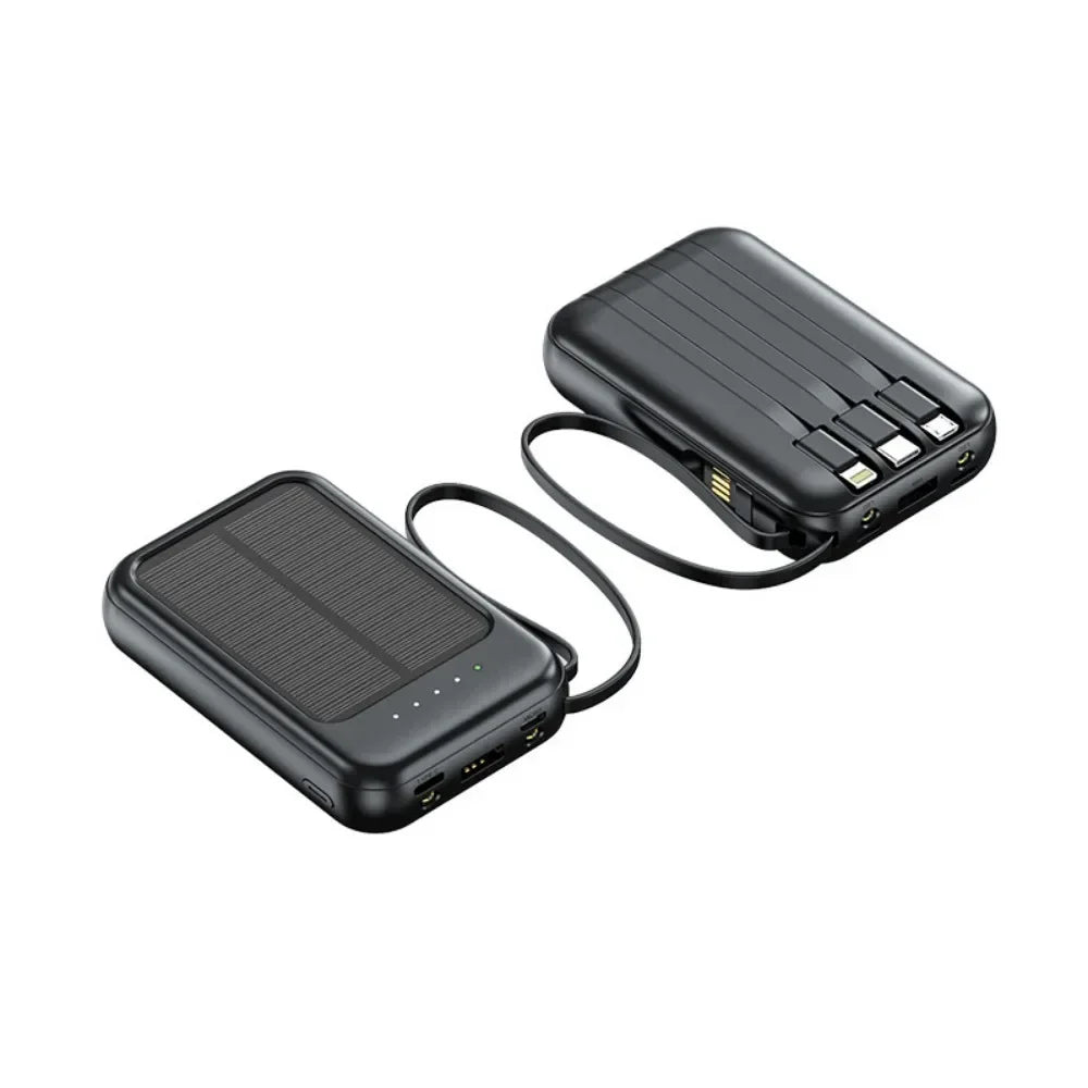 Big Capacity Fast Charging Phone Charger with 3 Built-in Cables Outdoor Power Bank Mini Powerbank External Solar Cells 10000mAh