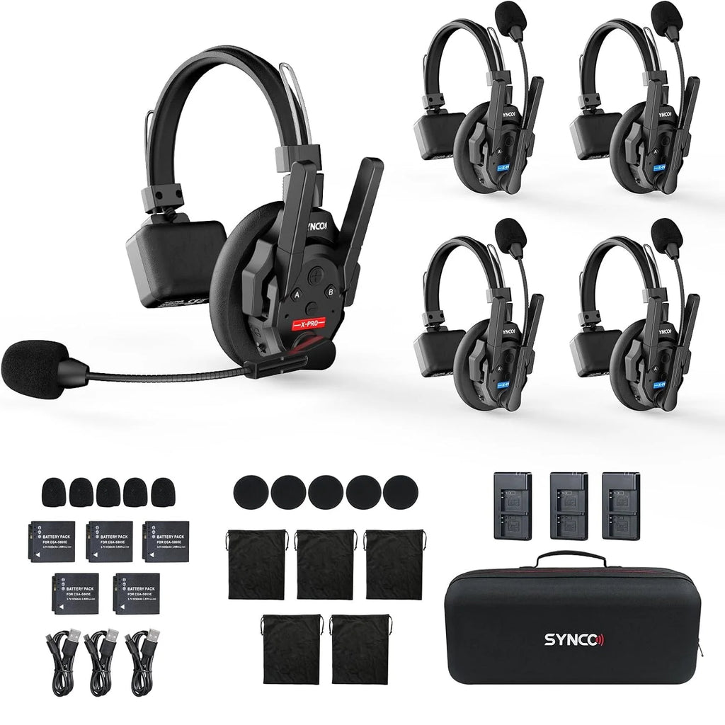 SYNCO XTALK XPRO 2.4G Wireless Intercom Headset 500m 5-Person Communication Noise Reduction for Live Broadcast & Video Shooting