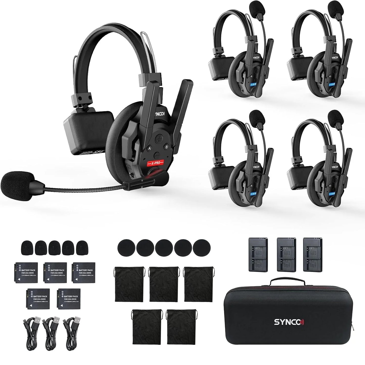 SYNCO XTALK XPRO 2.4G Drahtloses Intercom-Headset 500m 5-Personen-Kommunikation Rauschunterdrückung für Live-Übertragung & Videoaufnahmen