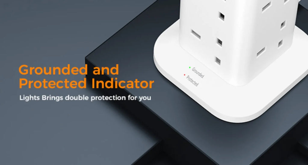 TESSAN Multi Tower Power Strip with 8 Outlet 3 USB Ports with Switch UK Plug Socket 2m/5m Extension Cord Surge Protection