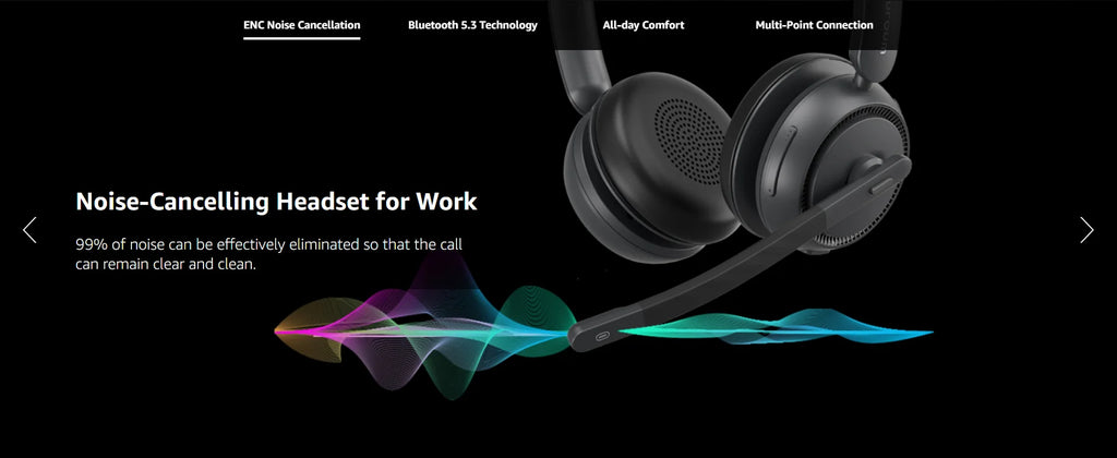 Nuroum Bluetooth 5.3 Wireless Headset with Noise Cancelling Microphone for Work Office Call Center, Mute Button Multi-Point Over Ear Headphones Handsfree Earphone for PC Laptop Computer Teams Zoom Meeting Remote Work Business