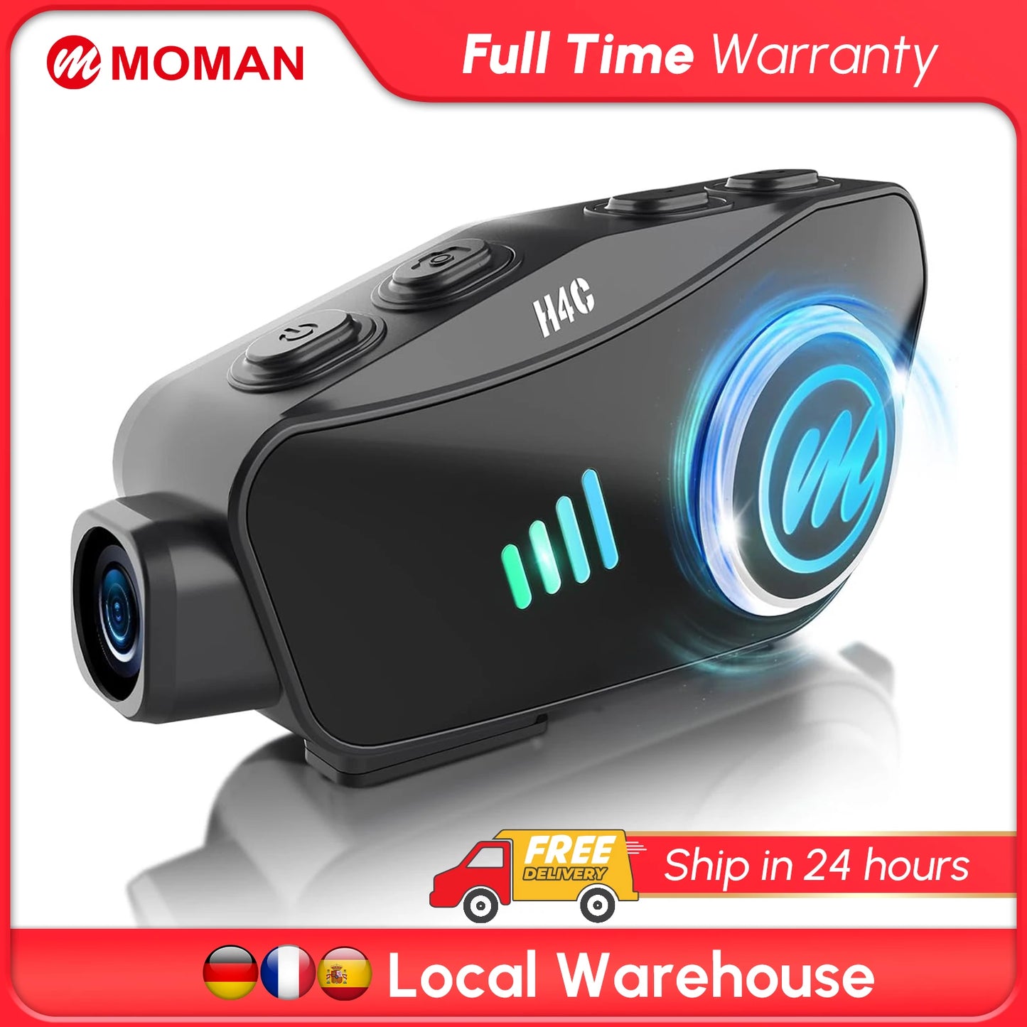 Moman H4C Motorradhelm-Headset mit Kamera H4C mit 【1080P Kamera】120° Weitwinkel 360° Aufzeichnung mit 32G TF-Karte