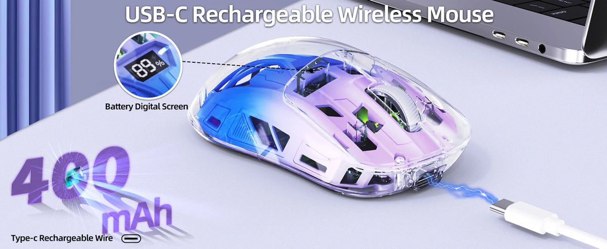 Wireless Gaming Mouse, BT 5.0/2.4G PC Rechargeable RGB Mice with Digital Screen,PixArt 3212, 5 Adjustable DPI