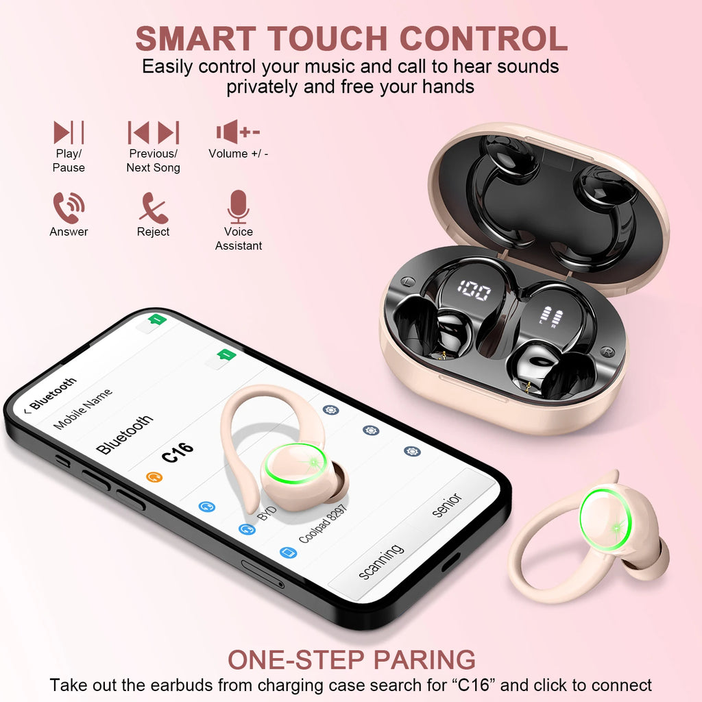 Wireless Earbuds Sports, Bluetooth Headphones 5.3,4 ENC Noise Cancelling Mic, IP7 Waterproof Headset, 48H Playback.