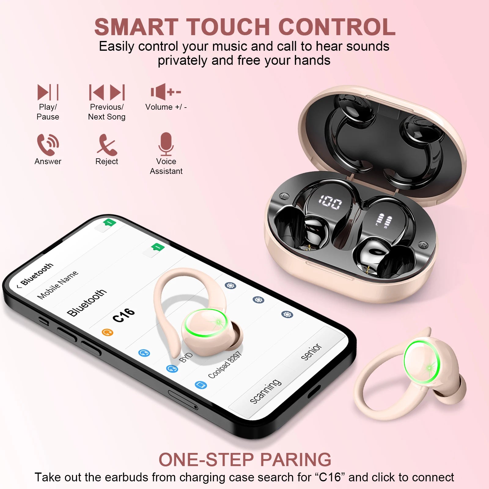 Wireless Earbuds Sports, Bluetooth Headphones 5.3,4 ENC Noise Cancelling Mic, IP7 Waterproof Headset, 48H Playback.
