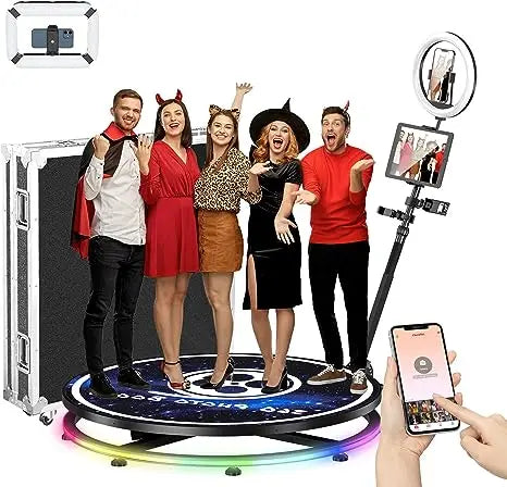 Máquina de fotomatón 360 con flight case y batería | Cabina de cámara lenta para fiestas | Opciones personalizadas de traje de lujo