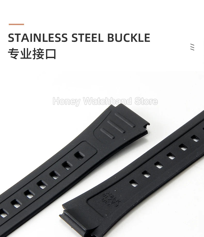 For Casio W-800H F-91W/84/94 Eco Friendly Recycled Resin Watch Strap Black 18mm Convex Fastener Hypoallergenic Quick Release