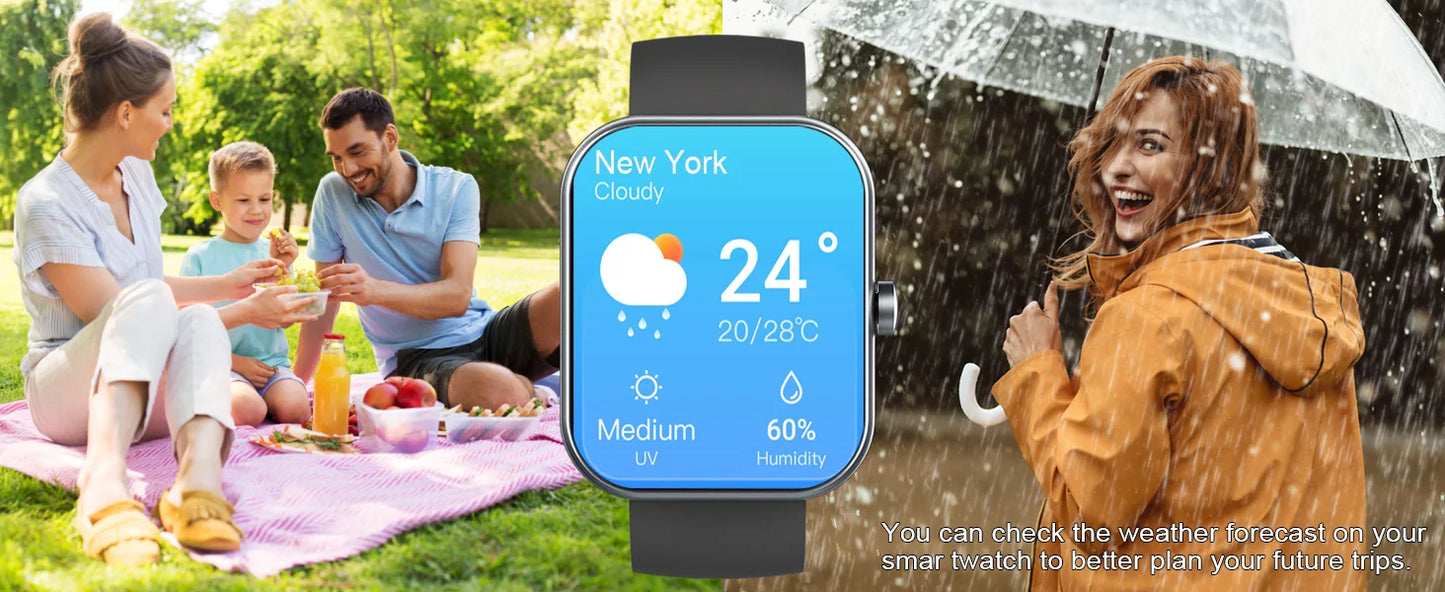 Smartwatch (Anrufe annehmen/tätigen), 1,96" Smartwatch, Fitness-Tracker, Schlafmonitor, Schrittzähler, über 100 Sportmodi, IP68 wasserdicht