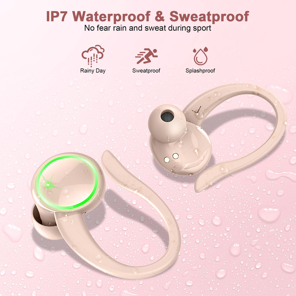 Wireless Earbuds Sports, Bluetooth Headphones 5.3,4 ENC Noise Cancelling Mic, IP7 Waterproof Headset, 48H Playback.