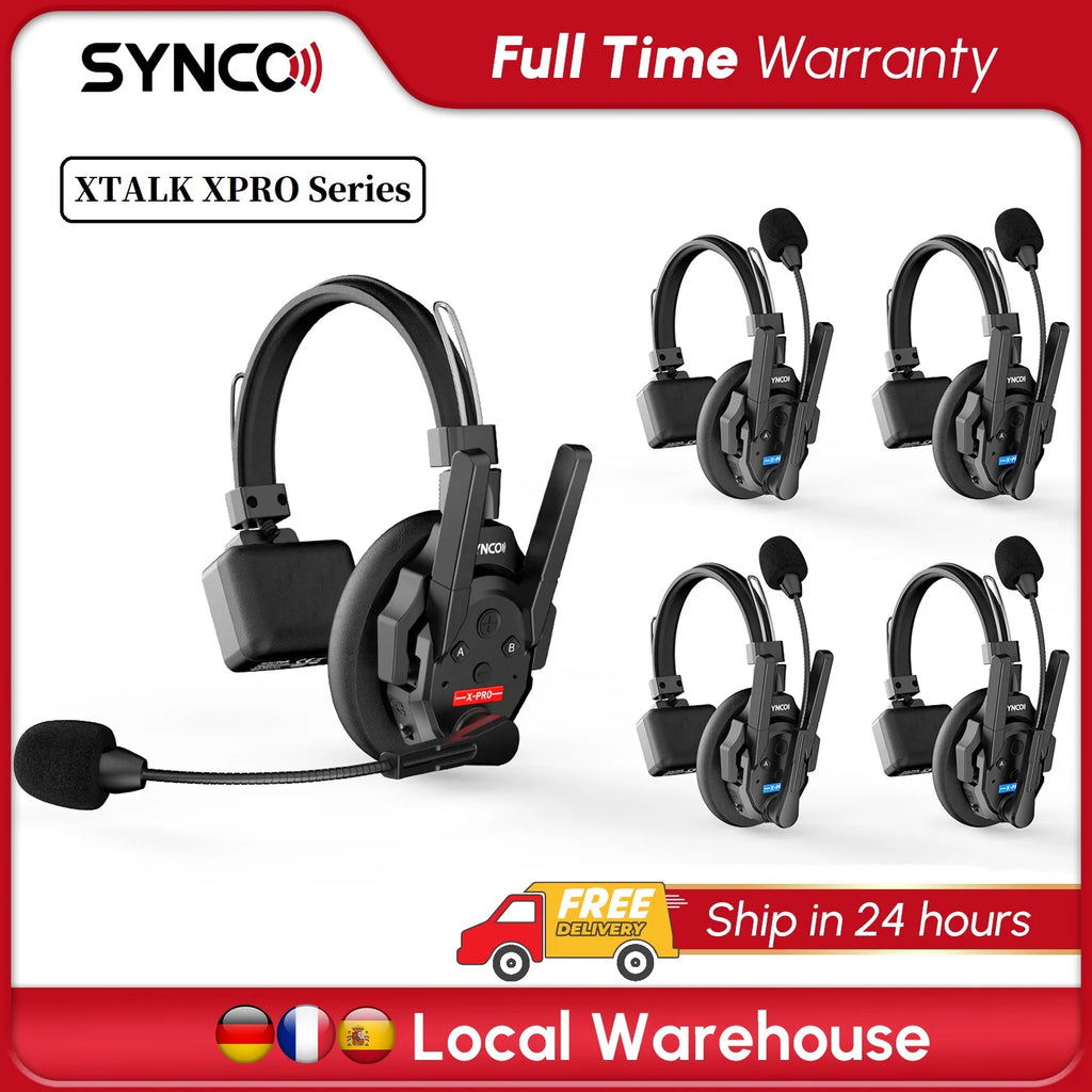 SYNCO XTALK XPRO5 Wireless Intercom Headset 2.4GHz Full Duplex 24H Battery Life 500M Range Real-time Team Communication