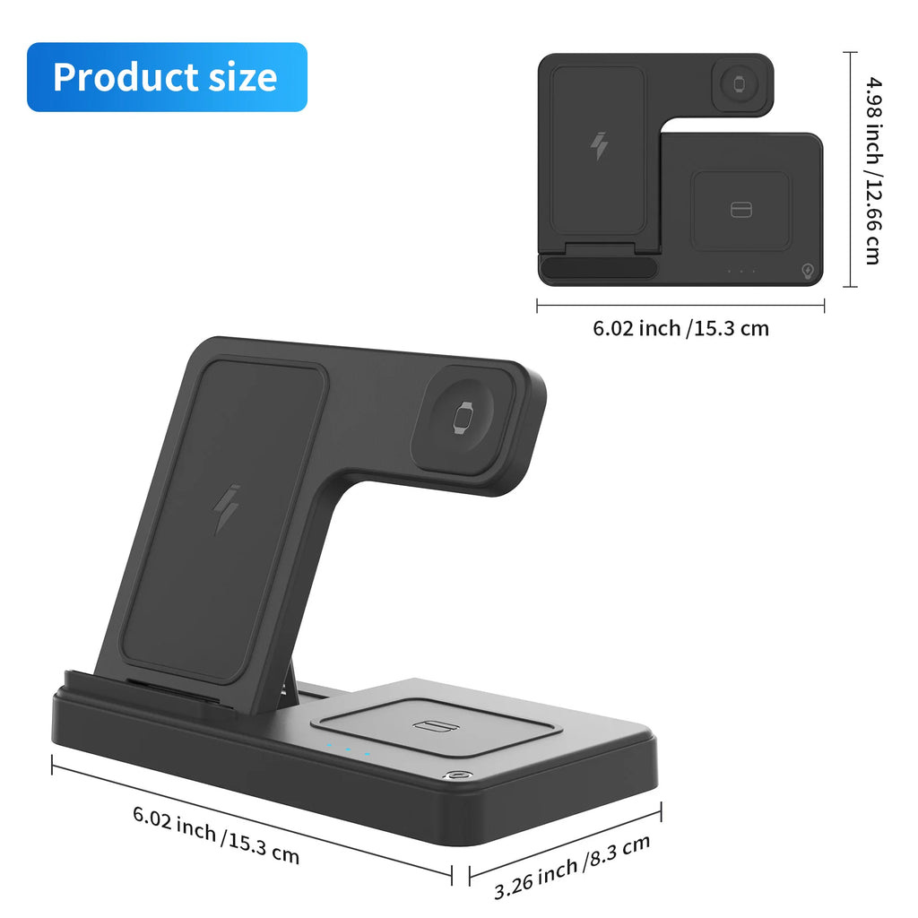 3 In 1 Wireless Charging Station Magnetic Fast Charging 18W Foldable For IPhone 16 15 14 13 12 Pro/Pro Max/Plus/Watch & Airpods