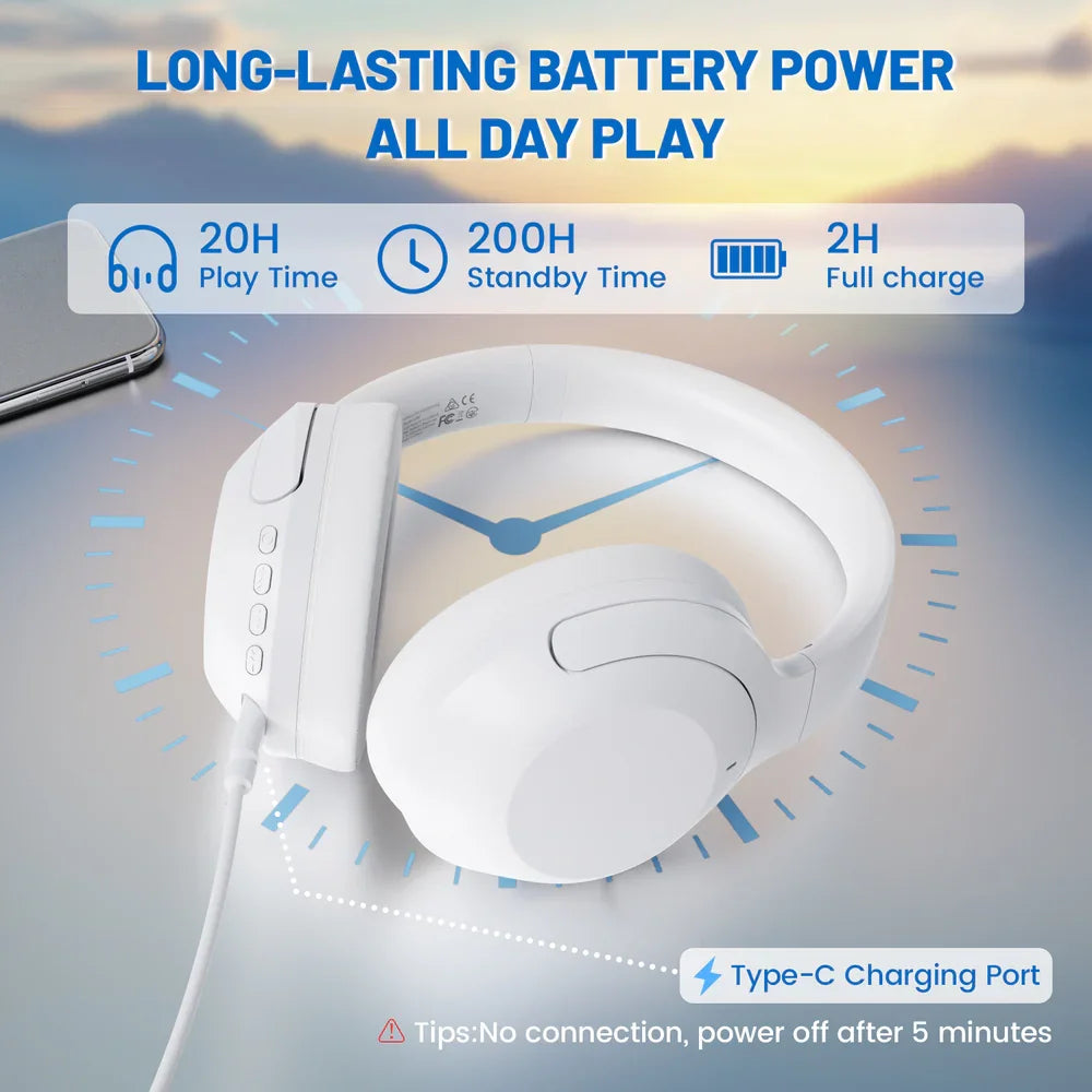ATTACK SHARK G300 Wireless Active Noise Cancelling Headset, Bluetooth 5.3 Deep Bass HD Stereo Sound Over Ear, 20H Playtime, Built-in Mic Lightweight Design 3.5mm Gaming Headset