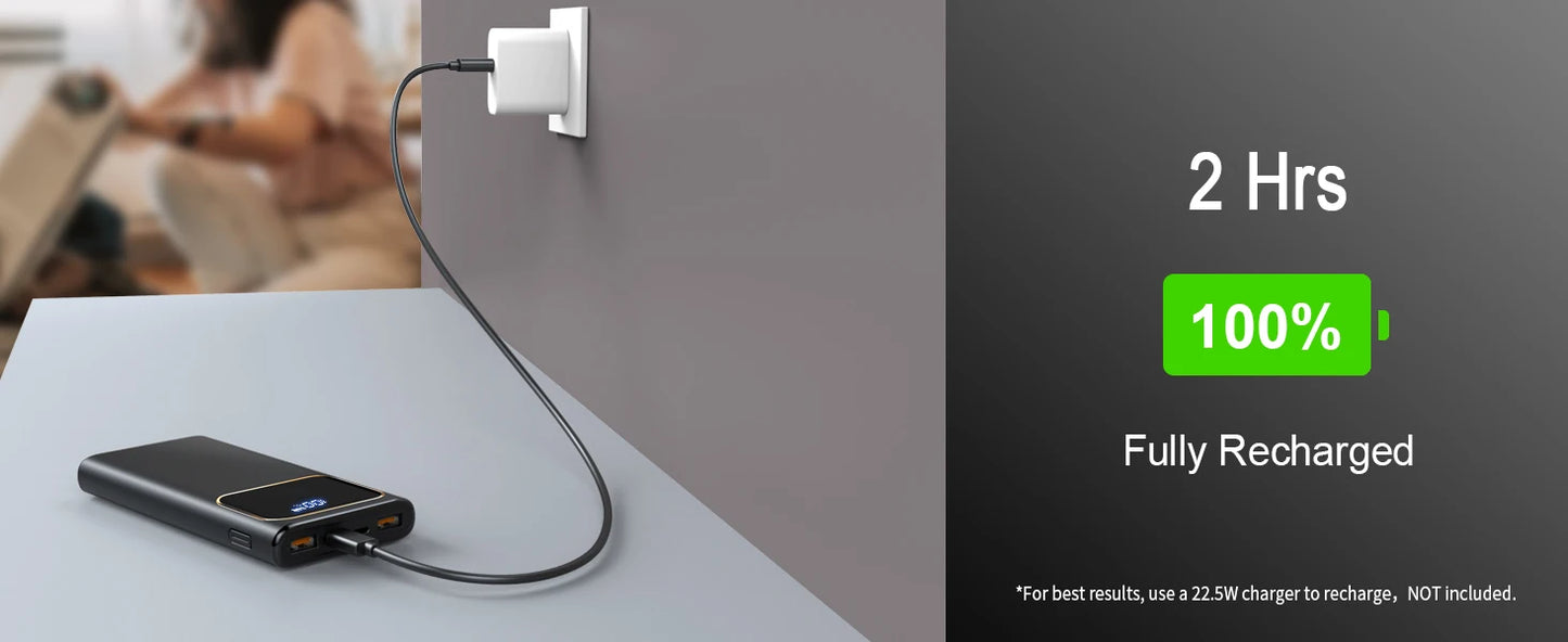 DY201 22.5W Fast Charge Power Bank 10000mAh | USB-C 3 Ports + 8-Layer Protection | LED Display Universal Compatibility.